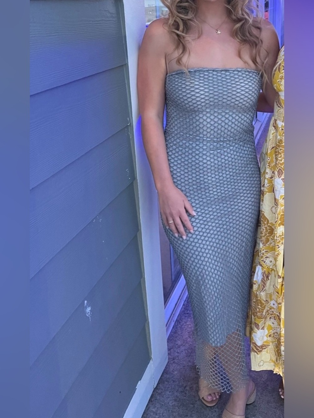 Zara Strapless Midi Dress in Gray Textured Mesh